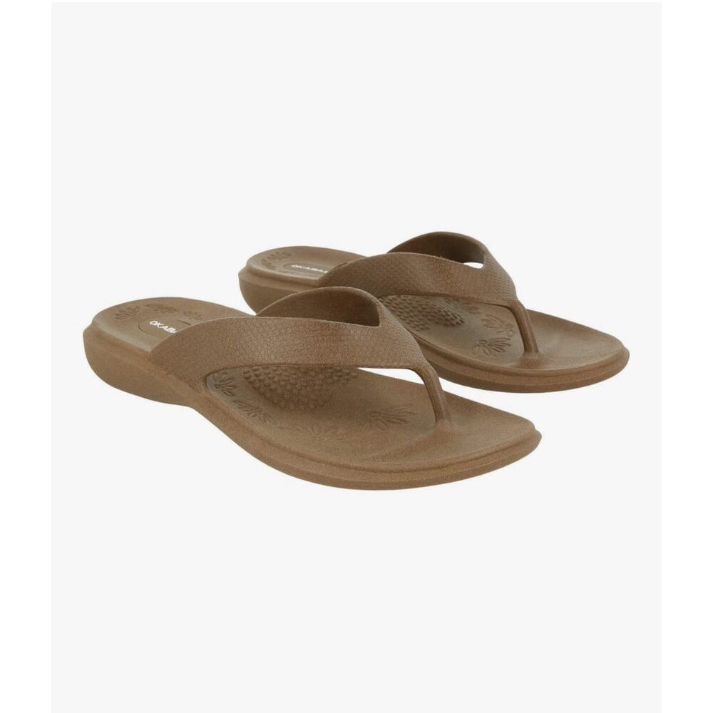 Okabashi Women's Brown Floral Slip-On Comfort Flip Flop Sandals. Sz L